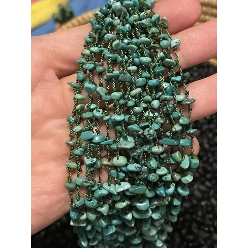 Sterling Silver Layered Multi strand Turquoise Chips Necklace Large Cones Toggle